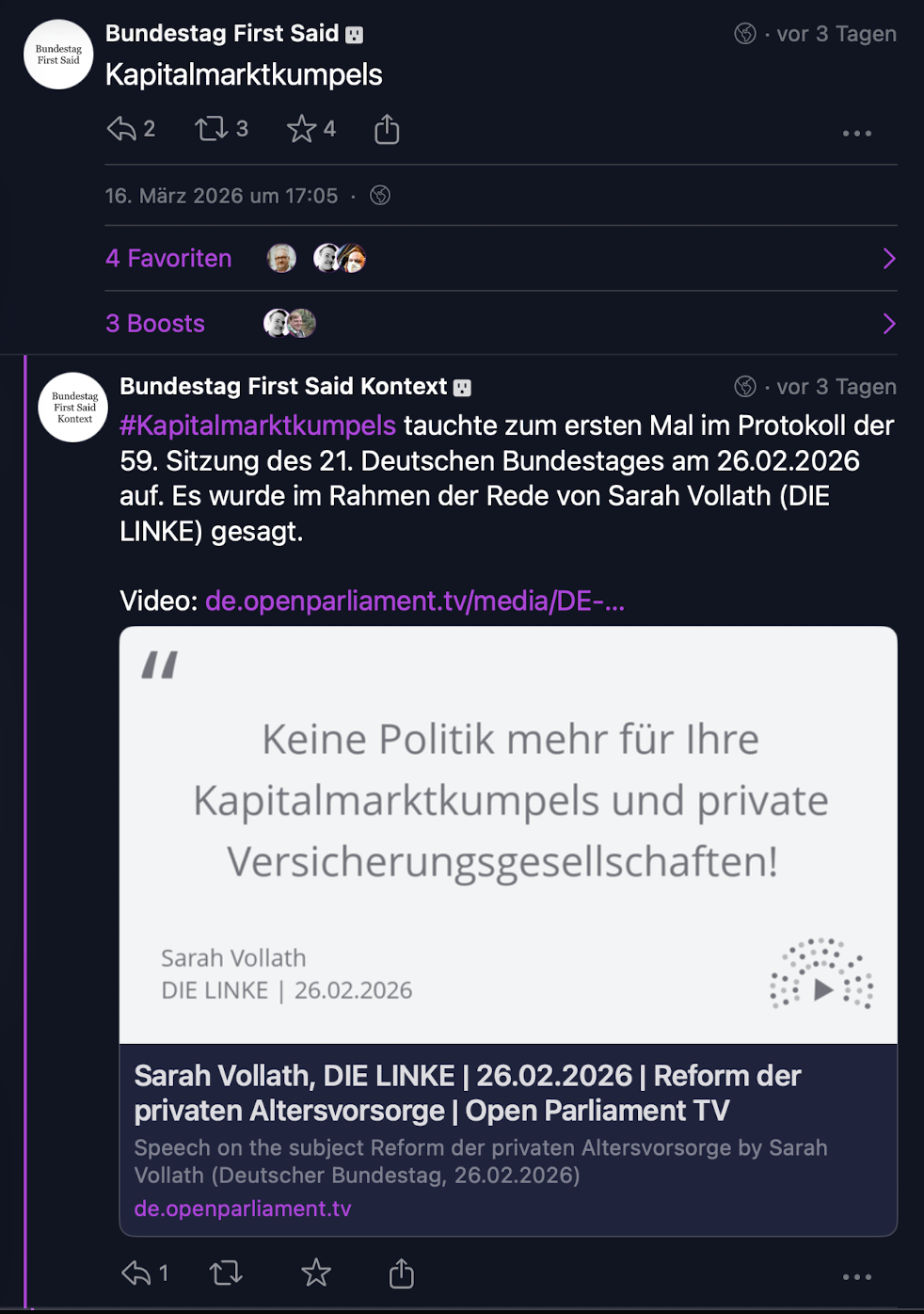 Screenshot eines typischen Post.